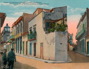 Calle Cuarteles, typische Straßenszene in Alt-Havanna, Kuba, ca. 1920