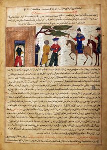Gefangener indischer Raja wird zu Sultan Mahmud von Ghazni gebracht, Folio aus einem Majma..., ca. 1425