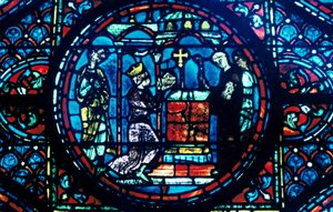 Karl der Große übergibt Reliquien an die Kapelle in Aix, Buntglas, Kathedrale von Chartres, Frankreich, um 1225 von Unbekannt