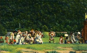 Cherokee-Indianer in voller Tracht bei einem ihrer Zeremonialtänze - Auf der Cherokee-Indianer-Reservierung von Unbekannt