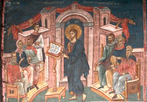 Christus in der Synagoge von Nazareth, ca. 1350