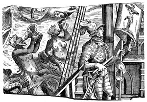 Christoph Kolumbus während seiner Reise nach Amerika, Gravur, ca. 1500 von Unbekannt