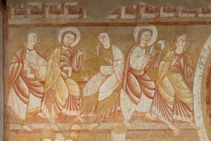 Kirche (Église Saint-Martin). Innenraum. Wandmalereien. Westwand des Kirchenschiffs. Detail. Apostel. 12. Jahrhundert. von Unbekannt