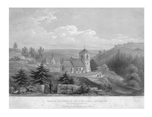 Kirche und Schule von St. Michael, Bussage, ca. 1800 von Unbekannt