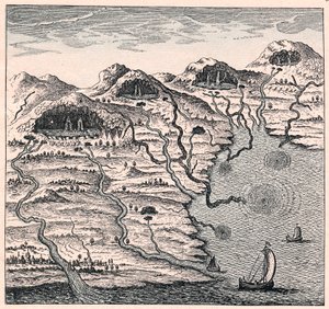 Kreislauf des Wassers zwischen Meer und Bergen