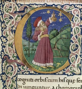 Claudius Ptolemäus. Detail einer historisierten Initiale C Cosmographia, zweite Hälfte des 15. Jahrhunderts