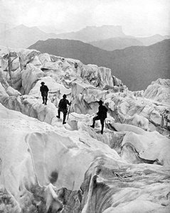 Aufstieg durch den Bossons-Eisfall auf dem Weg zum Mont Blanc, Schweiz, frühes 20. Jahrhundert