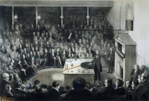 Vortrag des Physikers Michael Faraday (1791-1867) vor der Royal Institution in London am 27. Dezember 1855 in Anwesenheit von Prinz Albert von Sachsen-Coburg und Gotha
