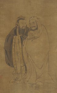 Konfuzius und Buddha wiegen einen Qilin, Ming-Dynastie von Unbekannt