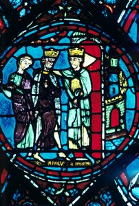 Konstantin begrüßt Karl den Großen in Konstantinopel, Buntglas, Kathedrale von Chartres, Frankreich von Unbekannt