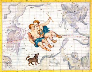 Sternbilder von Zwillinge und Kleiner Hund, 1729 von Unbekannt