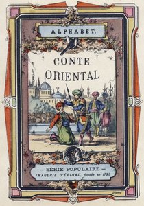 Titelblatt des Alphabets des orientalischen Märchens. Epinal-Bildgebung, um 1890. Beliebte Serie. Kleines Heft mit 8 Seiten.