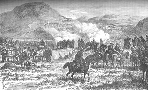 Deckung des Rückzugs des achtundfünfzigsten Regiments nach der Schlacht von Laings Nek, ca. 1880