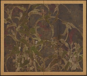 Hahnenkämme, Mais und Prunkwinden, Momoyama-Periode, 1568-1615 von Unbekannt