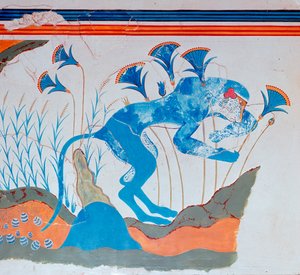 Kretisches Fresko eines Affen und Papyrus, 16.-14. Jahrhundert v. Chr.