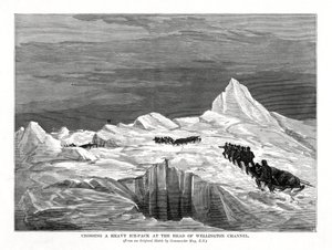 Überquerung eines schweren Eisfeldes am Kopf des Wellington-Kanals, 1877