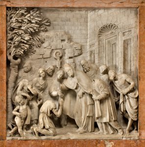 Krypta, Arche der Heiligen Marcellino und Peter Exorzist, Lorenzo Trotti, Die Bekehrung des Gefängniswärters Artemio, Kathedrale Santa Maria Assunta, Kathedrale, Cremona, Lombardei, Italien (Foto) von Unbekannt