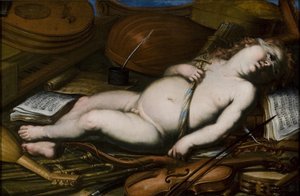 Amor unter Musikinstrumenten, Mitte des 17. Jahrhunderts von Unbekannt