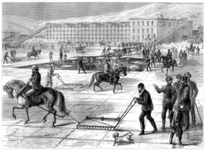 Eis schneiden und lagern am Hudson River, New York, USA, 1875 von Unbekannt