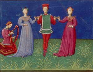 Tanzkurse. Aus: De pratica seu arte tripudii Über die Praxis oder Kunst des Tanzens, 1463