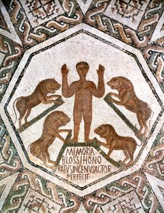 Daniel in der Löwengrube, römisches Mosaik aus Bordj El Loudi, Tunesien, 5. Jahrhundert n. Chr. von Unbekannt