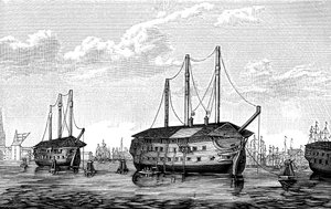 Dänische Gefängnisschiffe Dronning Maria und Waldemar, Kopenhagen, 1848-1849