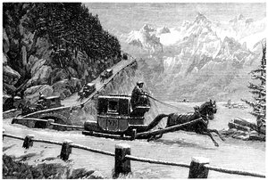 Abstieg des Mont Cenis Passes im Winter mit Pferdeschlitten, 19. Jahrhundert von Unbekannt
