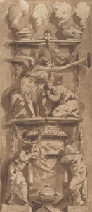 Entwurf für ein Grabdenkmal oder Epitaph mit trauernden Figuren, 18. Jahrhundert von Unbekannt