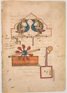 Entwurf für die Wasseruhr der Pfauen, aus dem Kitab fi ma