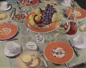 Dessert - In dieser Tischanordnung ist das Obstservice Royal Copenhagen Fayence, 1939 von Unbekannt