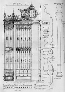 Detailzeichnung des Haupttürgitters, Phoenix National Bank, 1924