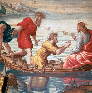 Detail aus Mortlake-Teppichen, das Wunder des Fischfangs zeigend, 17. Jahrhundert