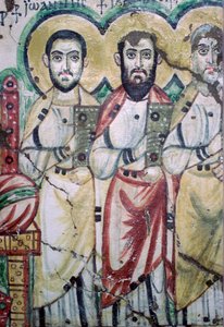 Detail einer koptischen Wandmalerei, die zwei Apostel zeigt