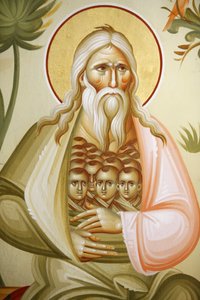 Detail eines Freskos in der griechisch-orthodoxen Kirche von Kafarnaum: Abraham, Kafarnaum, Israel von Unbekannt