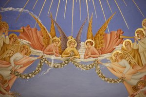 Detail eines Freskos in der Heimsuchungskirche in Ein Kerem: Engel, Ein Kerem, Israel