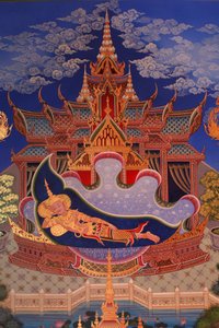 Detail eines Wandgemäldes in der Uposatha (Schreinhalle) des Buddhapadipa-Tempels, Wimbledon, Großbritannien von Unbekannt