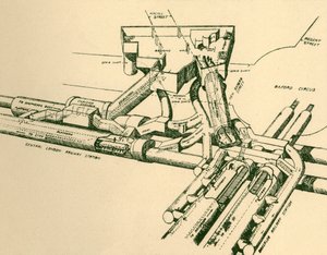 Diagramm der neuen U-Bahn-Station am Oxford Circus, 1930