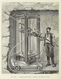 Diamantbohrmaschine entworfen von Georges Leschot, veröffentlicht 1883, Gravur, 1883