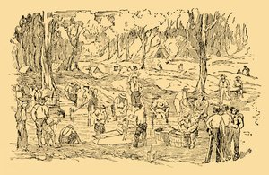 Goldgraben und -waschen in Australien im Jahr 1851, um 1930
