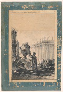 Zeichnung, Architektonische Fantasie mit Vase, Herm und Kolonnade, Mitte des 18. Jahrhunderts
