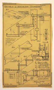 Zeichnung, Entwurf für ein Massenbetriebs-Haus von Hector Guimard, Treppenkonstruktion