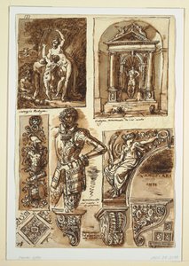 Zeichnung, Blätter mit Studien nach Bologneser Denkmälern, 1811–14 von Unbekannt