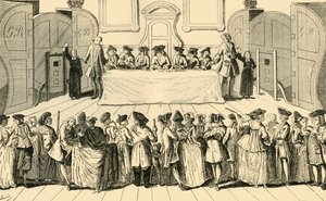 Ziehung der Staatslotterie in der Guildhall, 1751, um 1872