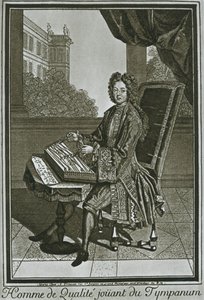 Dulcimer-Tympanon, französischer Stich des siebzehnten Jahrhunderts