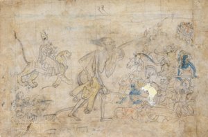 Durga und Kali nähern sich den versammelten Armeen von Chanda und Munda..., ca. 1780