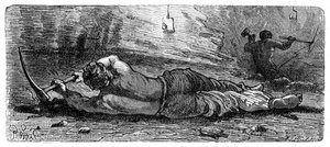 Früher 19. Jahrhundert Kohlenbergmann, der eine enge Naht bearbeitet, um 1868 von Unbekannt