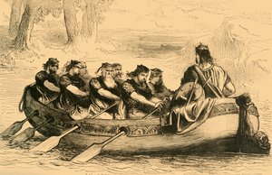 Edgar der Friedliche wird von acht tributpflichtigen Fürsten den Fluss Dee hinuntergerudert, ca. 1890 von Unbekannt