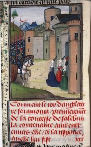 Eduard III. von England und Catherine Grandison. Miniatur aus Chroniques d
