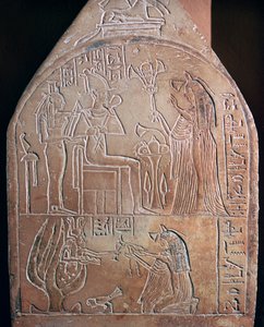 Ägyptisches Detail der Grabstele eines Sängers im Tempel von Amon