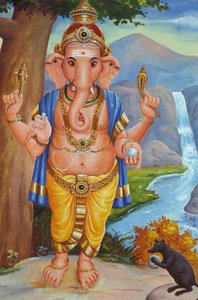 Elefantenköpfiger hinduistischer Gott Ganesh und seine Ratte, Indien von Unbekannt